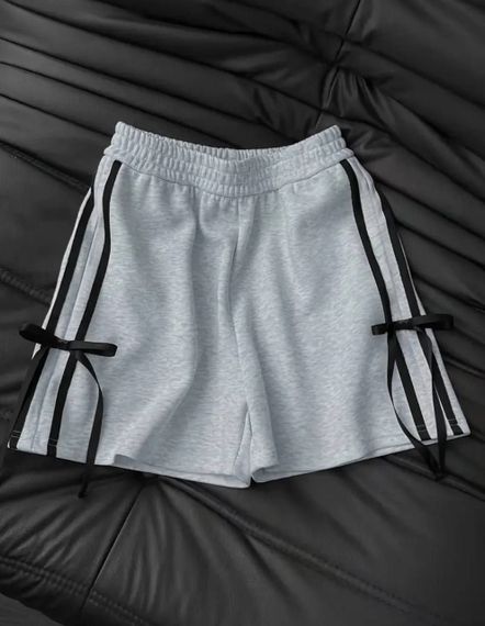 Женские летние трикотажные короткие шорты с бантиками HI2751 цвет серый, размер onesize  42/46
