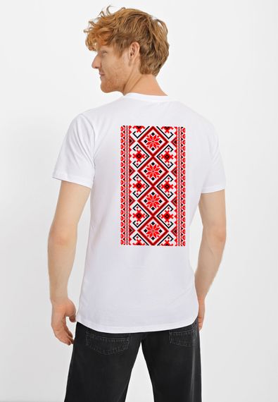 Футболка чоловіча біла з принтом "Вишиванка на спині", 3XL