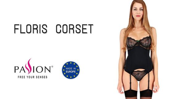 Корсет з пажами Passion Exclusive FLORIS CORSET S/M, black, трусики sexstyle | Зображення 3