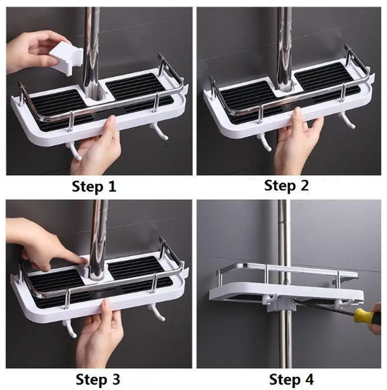Полиця для ванної кімнати Shower Rack Регульована стійка для душу з тримачем шланга та гачками | Зображення 4