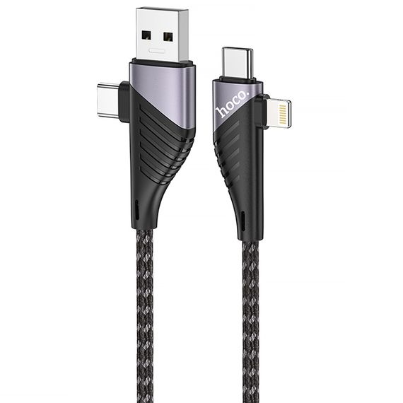 Дата кабель Hoco U95 Freeway 4in1 USB/Type-C to Type-C/Lightning 60W (1.2m) Black