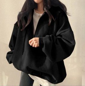 Жіноче тепле худі оверсайз на флісі на блискавці з капюшоном колір чорний, розмір 42/48  HI2704