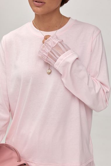 Вільний лонгслів з рюшами - пудра цвет, ONE SIZE (є розміри) | Зображення 3