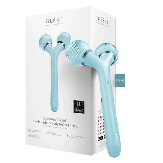 Електронний ультразвуковий ролик для обличчя та тіла GESKE Sonic Facial&Body Roller 4в1 magenta, Бірюзовий