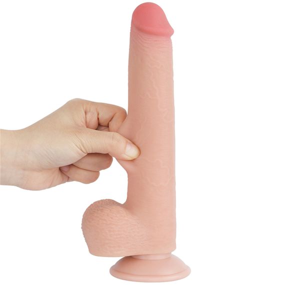 Фалоімітатор Sliding-Skin Dual Layer Dong 9 з мошонкою, тілесний Sex Aura | Зображення 4