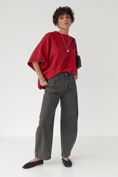 Однотонна вільна футболка з рукавами-реглан - червоний цвет, ONE SIZE (є розміри) | Зображення 2