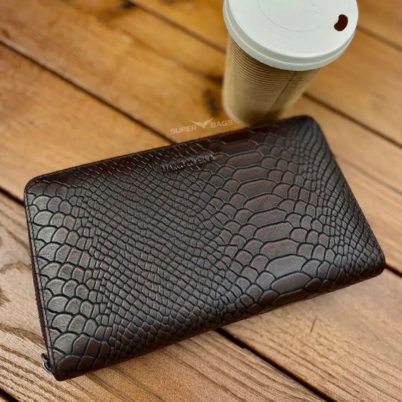 Коричневый кошелек-клатч  с блоком под карточки с фактурной натуральной кожи  Marco Coverna MC086-5901С