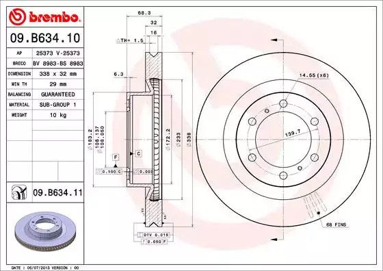Диск гальмівний LAND CRUISER 150 3.0D-4D 2010-,4.0 V6 VVT-I 2010- передн. (вир-во BREMBO), BREMBO (09B63411)