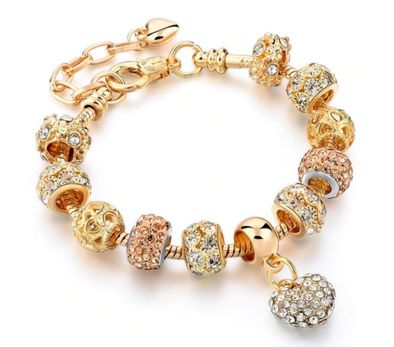 Жіночий браслет Primo Heart з шармами - Gold Pink