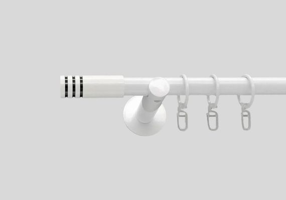 Карниз для штор металлический Белый , однорядный 19 мм (комплект) Модуло кронштейн цилиндр 200см.