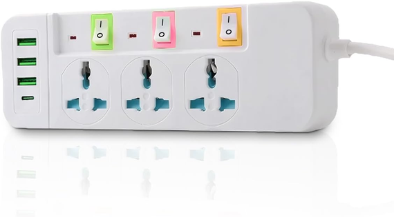 Мережевий фільтр живлення подовжувач 3 розетки +3USB +Type-C Port з вимикачами 2 м | Зображення 1