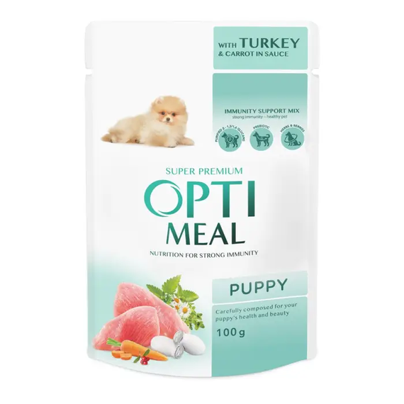 Вологий корм пауч Optimeal Puppies для цуценят усіх порід, індичка та морква в соусі 100г