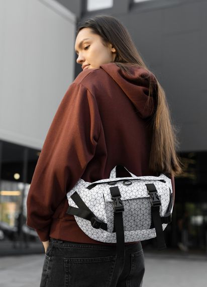 Большая женская поясная сумка бананка Sambag DynamicDart принт "Square" 38×21×7 см (80411150) | Зображення 4