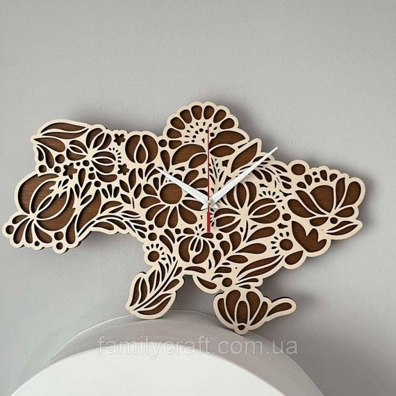 Настінний годинник Карта України з фанери Патріотичний дерев'яний годинник | Зображення 1