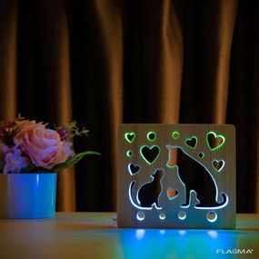 Светильник ночник ArtEco Light из дерева LED "Кот и пес" с пультом и регулировкой...