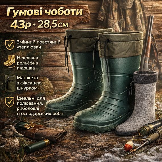 Мужские резиновые сапоги для военных 43р 28, 5см, Осенние резиновые сапоги Легкие для рыбалки WP-93