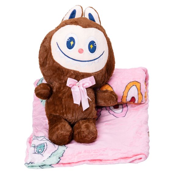 Дитяча м'яка іграшка Лабубу з пледом 54 см плюшева Коричнева ТМ COLORFUL HOME LAB3BR | Зображення 1