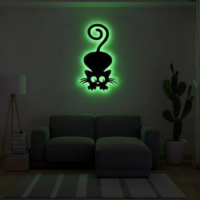 Панно декоративне картина на стіну Грайливий кіт LED 16 кольорів телефон 450х255 acr-p000123