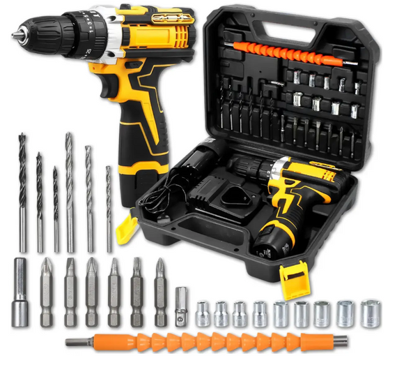 Набір шурупокрут акумуляторний із насадками screw driver sets yellow 12v Повний комплект у валізі! | Зображення 8