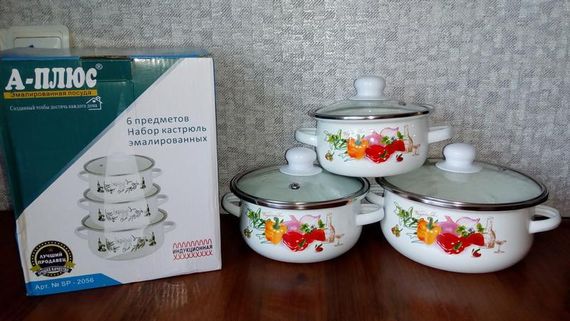 Глибока кухонні емальована каструля з кришкою 2 л, А-плюс| Кастрюля біла з квітковим декором| Кастрюля | | Зображення 3