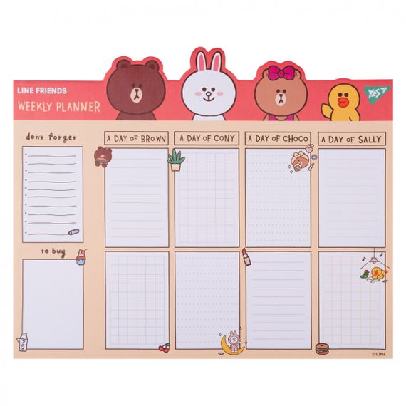 Планінг настільний YES Line Friends 252176 34.5х27 см 52 листи | Зображення 1