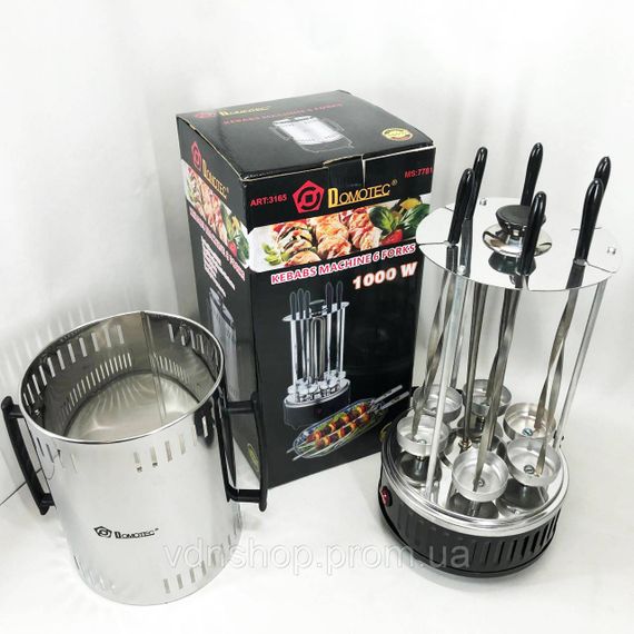 Шашличниця електрична Domotec MS-7781 на 6 шампурів 1000Вт вертикальна з нержавіючої сталі JL-80 | Зображення 3