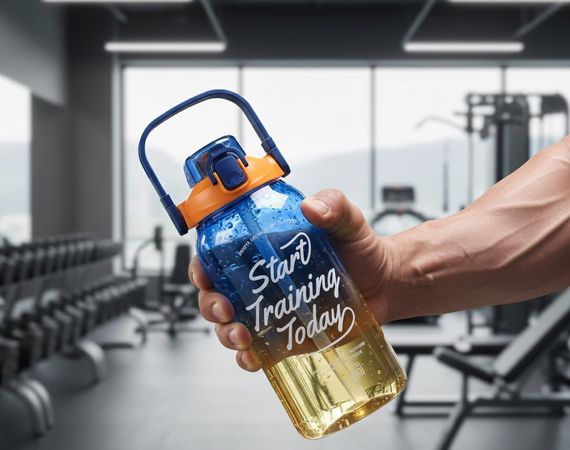 Спортивная бутылка для воды START TRAINING (1500 мл) - Сине-желтая с ручкой | Зображення 7