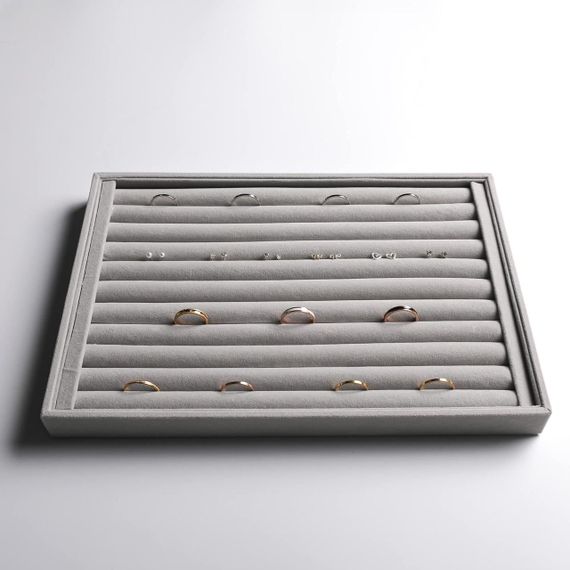 Органайзери для прикрас набір 4 шт, сірий, лотки оксамитові для каблучок, сережок, браслетів, намиста, біжутерії | Зображення 2