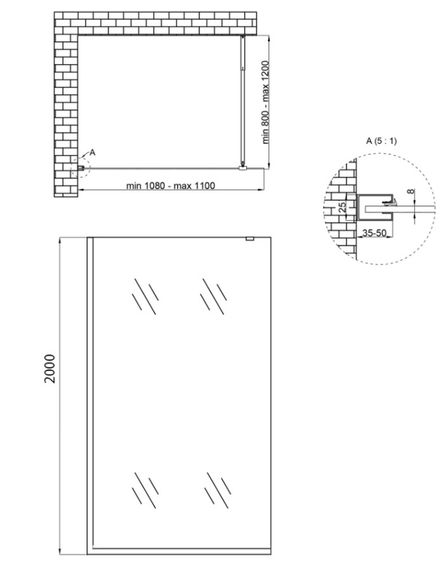 Душова перегородка Qtap Walk-In Standard BLM2011.C8 100х200 см, скло Clear 8 мм, покриття CalcLess | Зображення 1