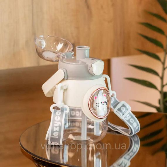 Пляшка для води з трубочкою 820 мл дитяча з ручкою та ремінцем Сірий HPGM2217G | Зображення 2