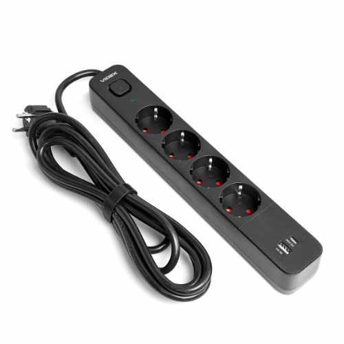 Мережевий подовжувач із заземленням 4 розетки/1USB-A/1Type-C 3м з кнопкою чорний VF-PD43G1QC1PD-B Oncord Videx | Зображення 7
