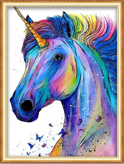 Набор для вышивания по нанесённой на канву схеме "Единорог(5)".  AIDA 11CT printed, 38*48 см ШЁЛК