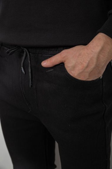 Джинсы мужские на резинке утепленные, цвет черный, 244R664-5 | Зображення 4