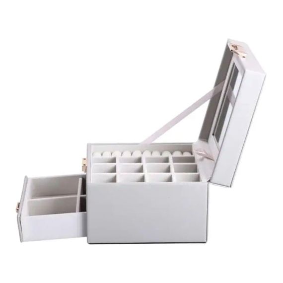 Шкатулка для украшений из эко кожи 2 яруса органайзер для ювелирных изделий HP-5-2G | Зображення 3