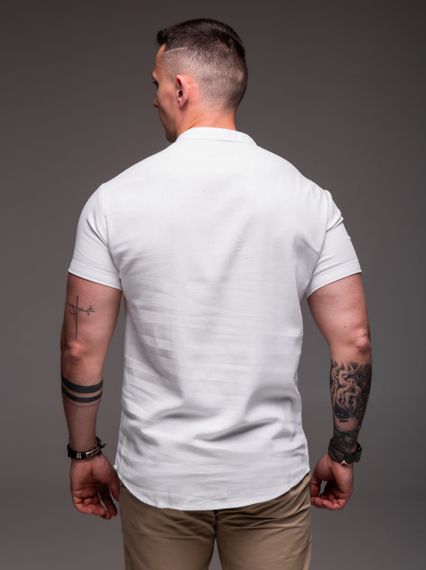 Мужская льнаная рубашка с коротким рукавом и воротником стойка на трех пуговицах RA1504 цвет белый, размер XL | Зображення 5