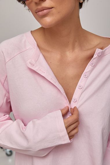 Вільний лонгслів із ґудзиками на горловині - рожевий цвет, ONE SIZE (є розміри) | Зображення 3