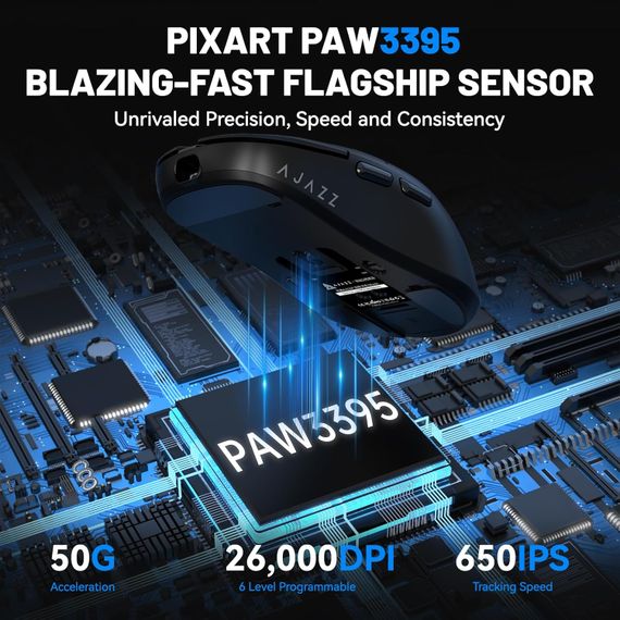 Бездротова легка магнітна миша Ajazz AJ159P PAW3395 2.4G 26000 DPI RGB Чорна | Зображення 2