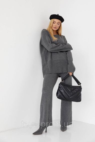 В'язаний брючний костюм oversize колір темно-сірий розмір S FL_000821