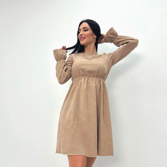 Женское модное вельветовое платье с завышенной талией GF08574 цвет пудровый, размер 50/52 | Зображення 2