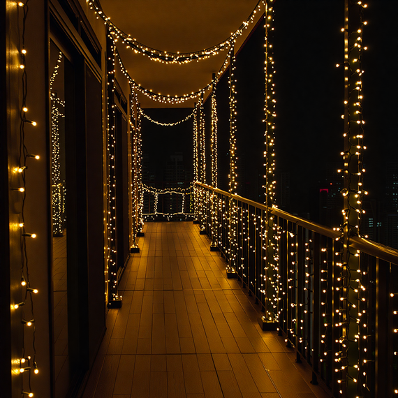 Новорічна гірлянда кімнатна нитка 14 м 160 LED чорний провід Жовтий W160LED16MBY | Зображення 4