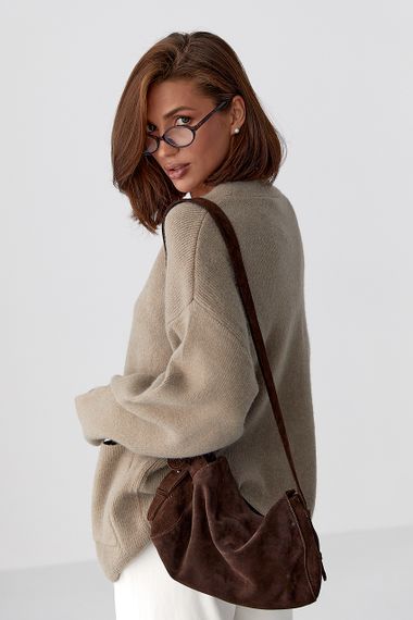 В'язаний кардиган із накладними кишенями - кавовий цвет, ONE SIZE (є розміри) | Зображення 1