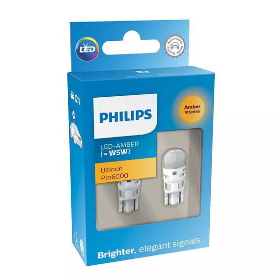 Комплект светодиодных ламп Philips 11961AU60X2 W5W (T10) LED Ultinon Pro6000 SI AMBER | Зображення 2