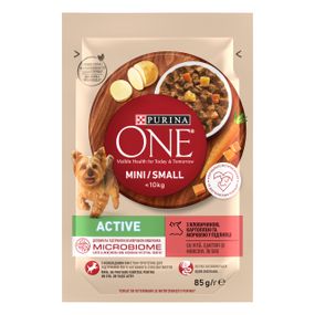 Влажный корм Purina One для взрослых активных собак мелких пород с говядиной, картофелем и морковью 78шт*85г