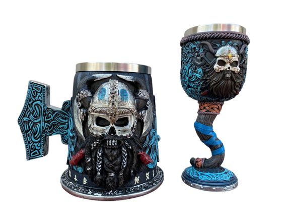 Подарунковий набір Кухоль і Келих 3D Бородастий Вікінг Молот Тора
