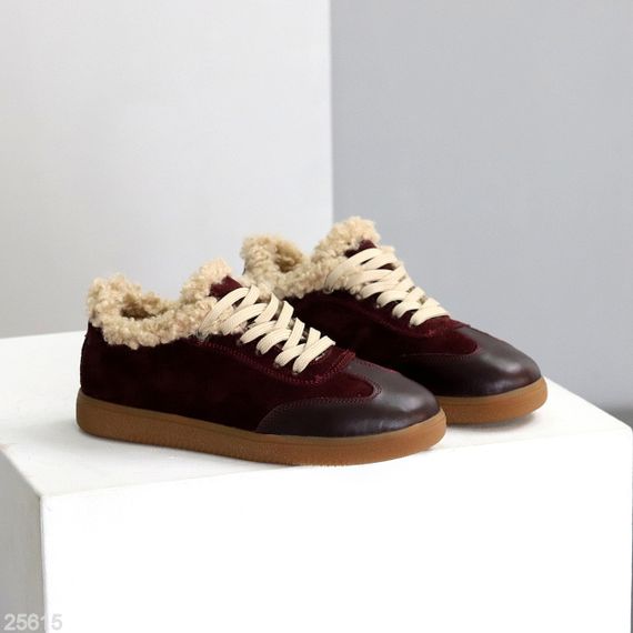 Шикарные утепленные бордовые кроссовки натуральная кожа + замша | Зображення 3