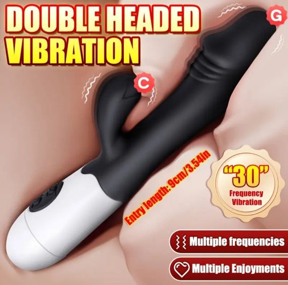 Многофункциональный вибратор-кролик, стимулятор точки G и клитора, с проникновением и массажем. Розовый Черный | Зображення 2