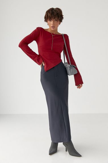 Трикотажна блуза з асиметричним низом - темно-червоний цвет, S (є розміри) | Зображення 2