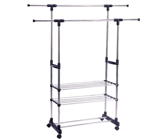 Вішалка для одягу Triple Stand Hanger подвійна телескопічна 3 полиці для взуття 160х80х38 см (Triple Stand Hanger_704)