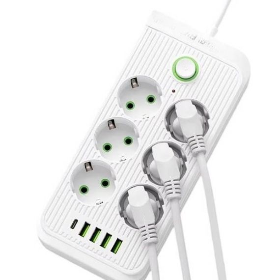 Фільтр з USB (6×220В+4×USB+1×Type-C) QL-1075U 3 метри Білий