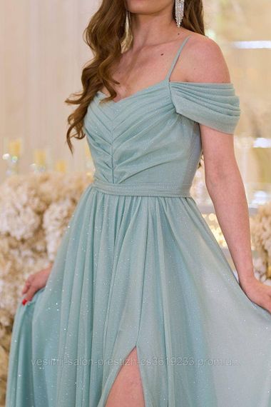 М’ятна Вечірня Сукня Шифон Блиск Максі